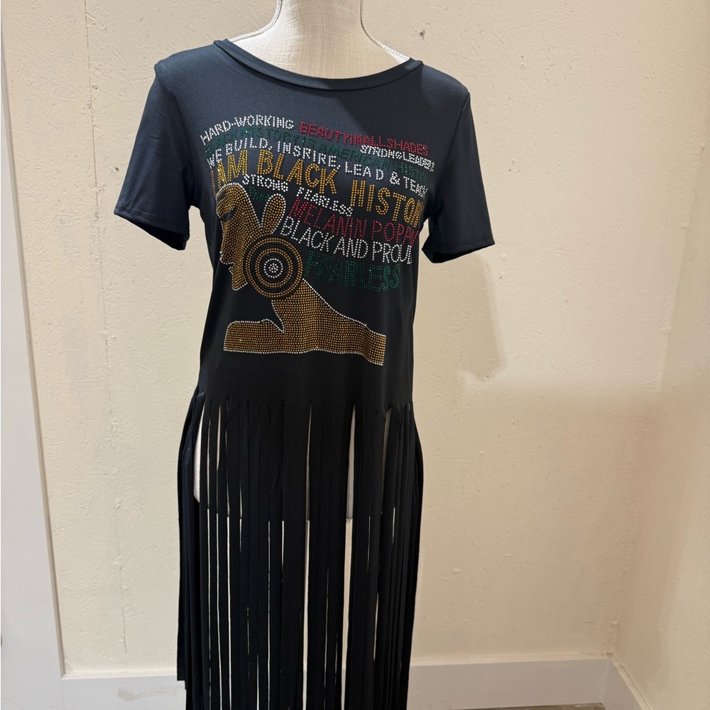 Black Graphic Fringe Dress/ shirt